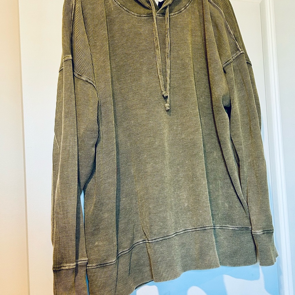 Olive Green Waffle Knit Hoodie